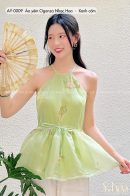 AY0009 - Áo yếm xòe Organza Nhạc Hoa - Xanh cốm