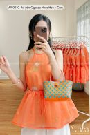 AY0010 - Áo yếm xòe Organza Nhạc Hoa - Cam