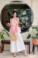 AY0012 - Áo yếm xòe Organza Nhạc Hoa - Hồng