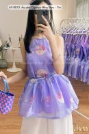 AY0013 - Áo yếm xòe Organza Nhạc Hoa - Tím