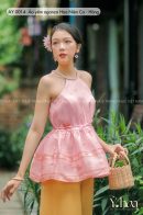 AY0014 - Áo yếm xòe Organza Hoa Niên Ca - Hồng