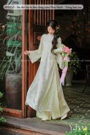 AD0235 - Áo dài lụa tơ tằm dáng suôn Phúc Hạnh - Trắng hoa cúc