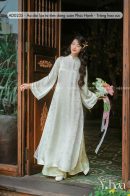 AD0235 - Áo dài lụa tơ tằm dáng suôn Phúc Hạnh - Trắng hoa cúc