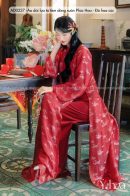 AD0237 - Áo dài lụa tơ tằm dáng suôn Phúc Hoa - Đỏ hoa cúc