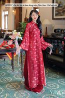 AD0237 - Áo dài lụa tơ tằm dáng suôn Phúc Hoa - Đỏ hoa cúc