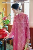 AD0234 -Áo dài lụa tơ tằm tay chẽn Phúc Châu - Hồng phúc thọ