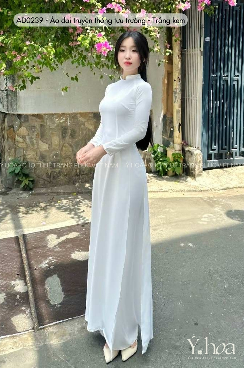 AD0239 - Áo dài truyền thống - Trắng kem