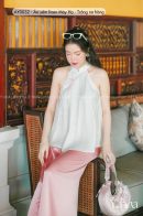 AY0032 - Áo yếm linen Mây Hạ - Trắng nơ hồng