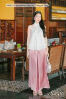 AY0032 - Áo yếm linen Mây Hạ - Trắng nơ hồng