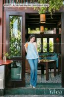 AY0027 - Áo yếm linen Mây Mơ - Xanh biển nơ trắng