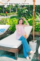 AY0029 - Áo yếm linen Mây Mơ - Hồng nơ trắng