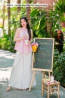 AY0031 - Áo yếm linen Mây Hạ - Hồng nơ trắng