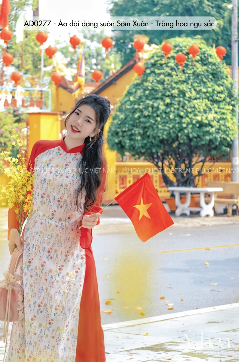 AD0277 - Áo dài dáng suôn Sớm Xuân - Trắng hoa ngũ sắc - Ảnh 2