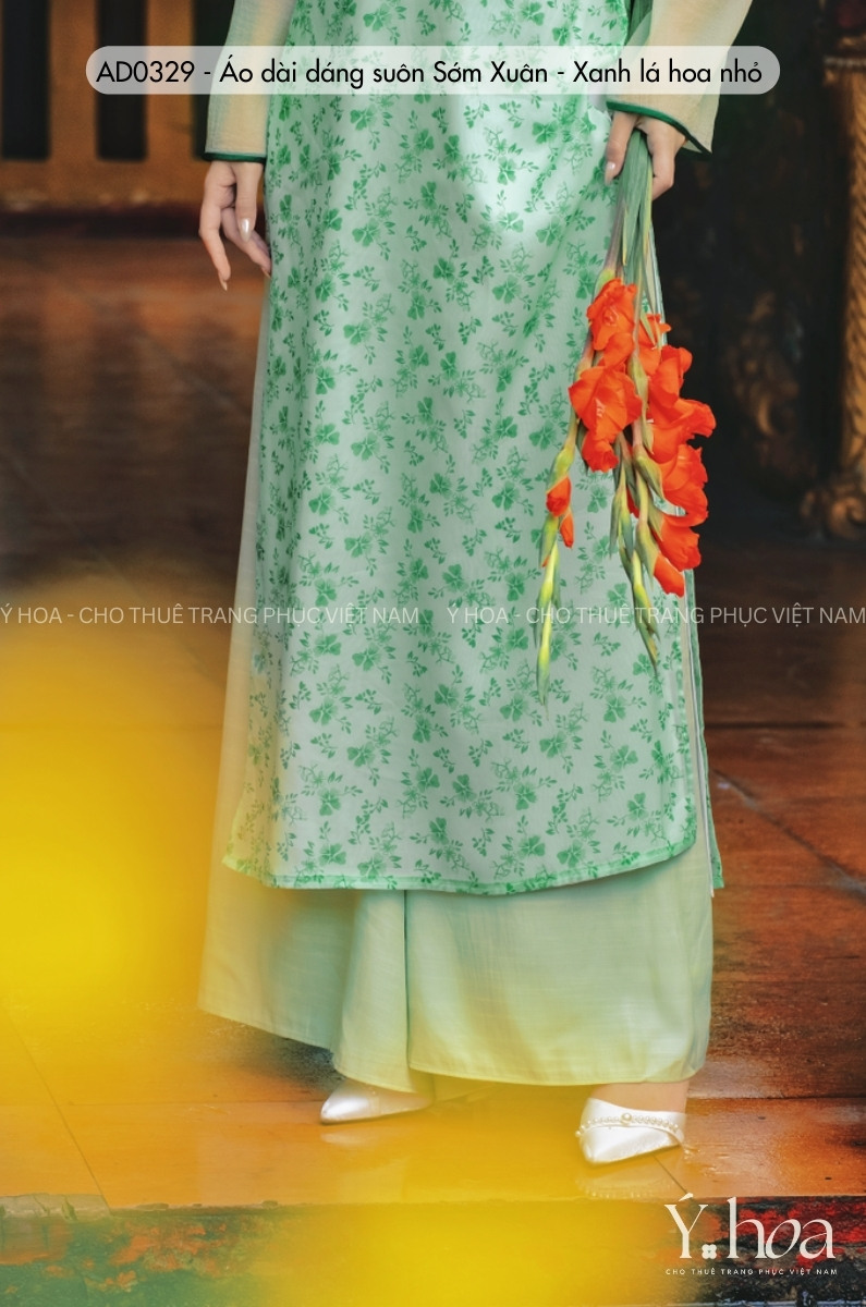 AD0329 - Áo dài dáng suôn Sớm Xuân - Xanh lá hoa nhỏ - Ảnh 2