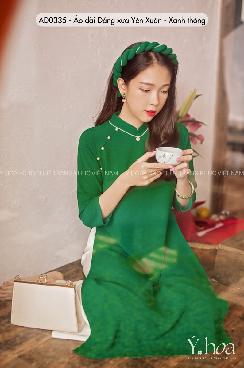 AD0335 - Áo dài Dáng xưa Yên Xuân - Xanh thông - Ảnh 2
