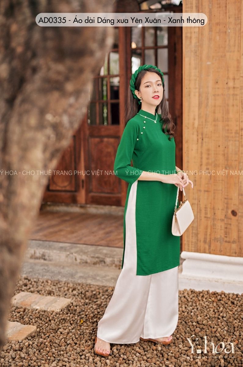 AD0335 - Áo dài Dáng xưa Yên Xuân - Xanh thông