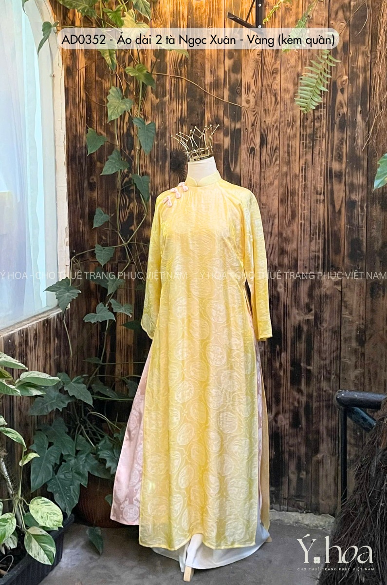 AD0352 - Áo dài 2 tà Ngọc Xuân - Vàng (kèm quần)