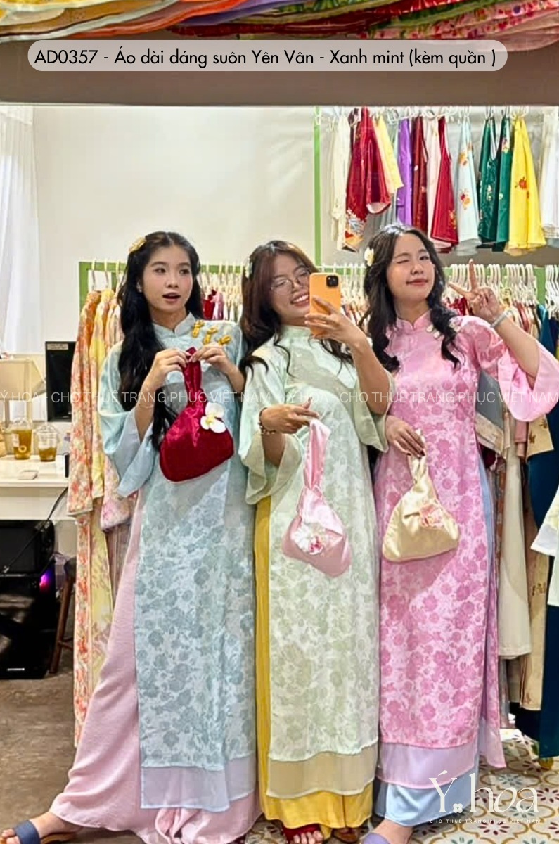 AD0357 - Áo dài dáng suôn Yên Vân - Xanh mint (kèm quần ) - Ảnh 2