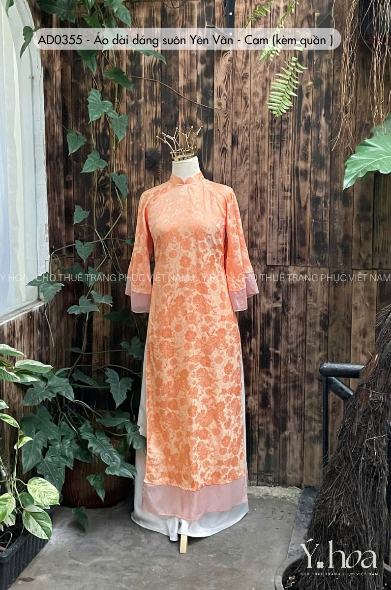AD0355 - Áo dài dáng suôn Yên Vân - Cam (kèm quần )