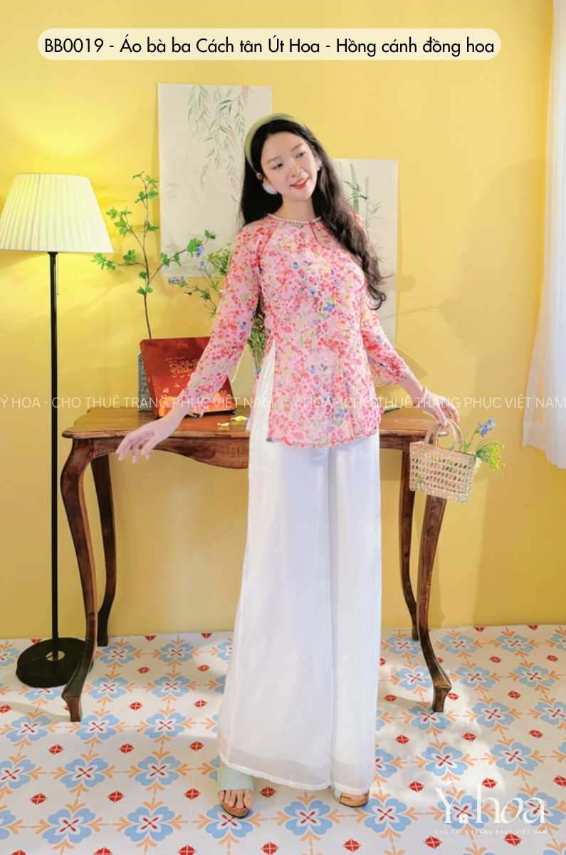 BB0078 -  Áo bà ba Cách tân Út Hoa - Hồng cánh đồng hoa