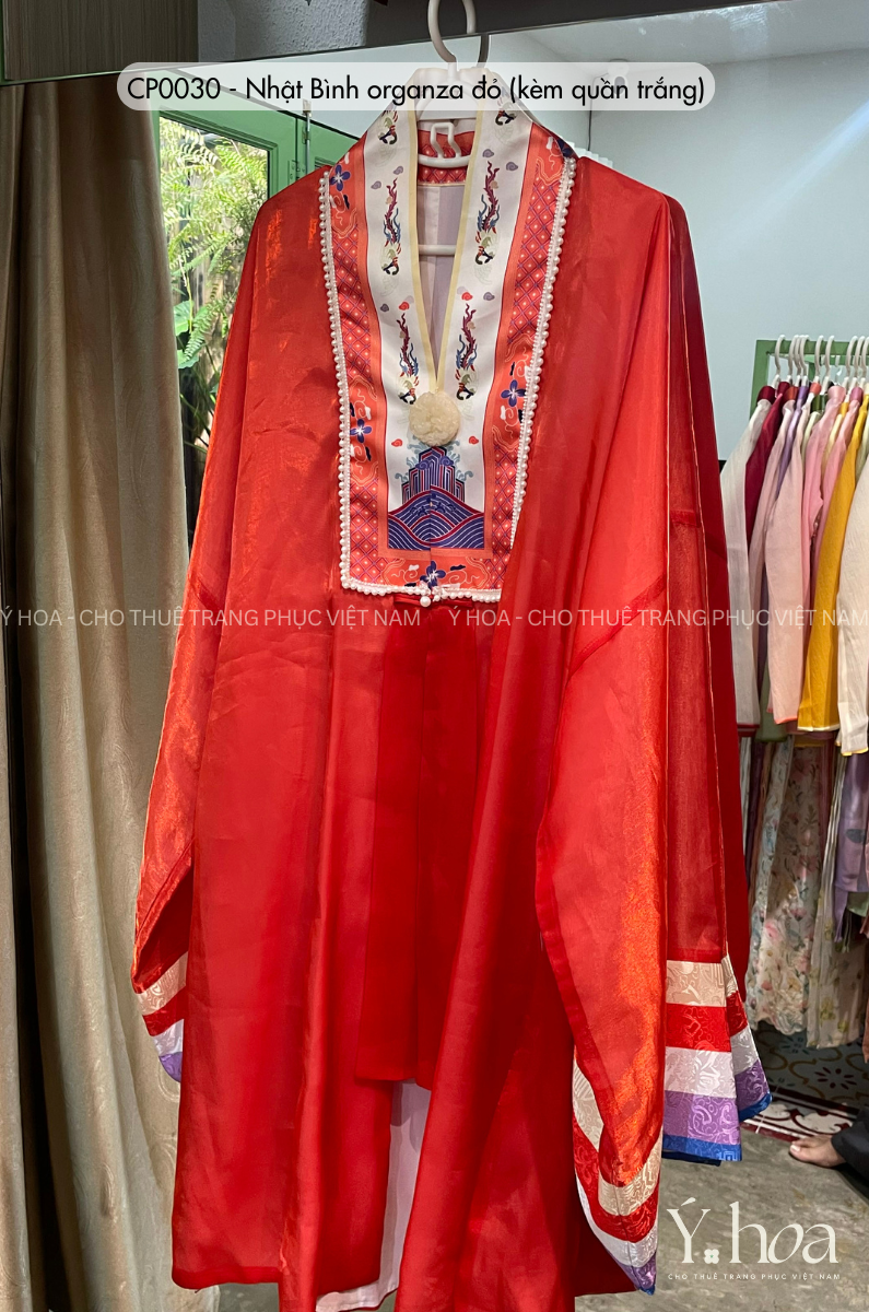 CP0030 - Nhật Bình organza đỏ  (kèm quần trắng)