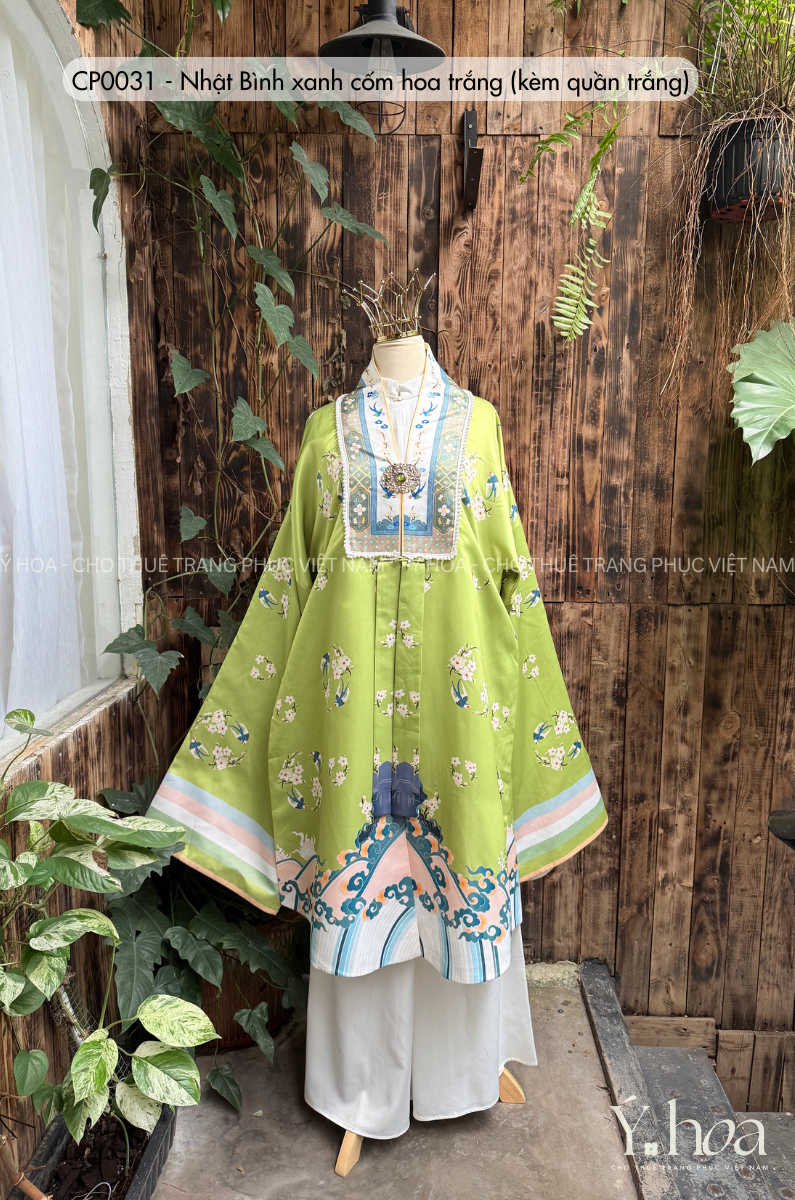 CP0031 - Nhật Bình xanh cốm hoa trắng  (kèm quần trắng)