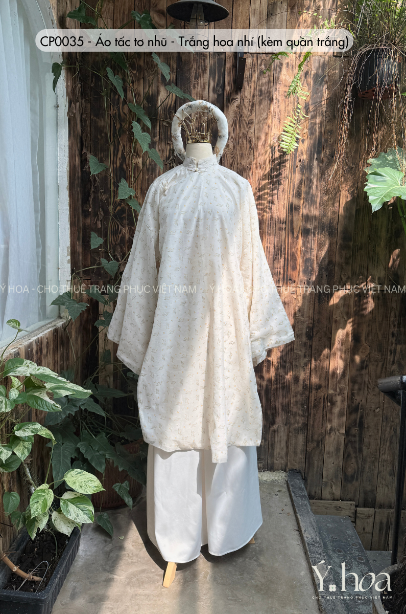 CP0035 - Áo tấc tơ nhũ - Trắng hoa nhí (kèm quần trắng)
