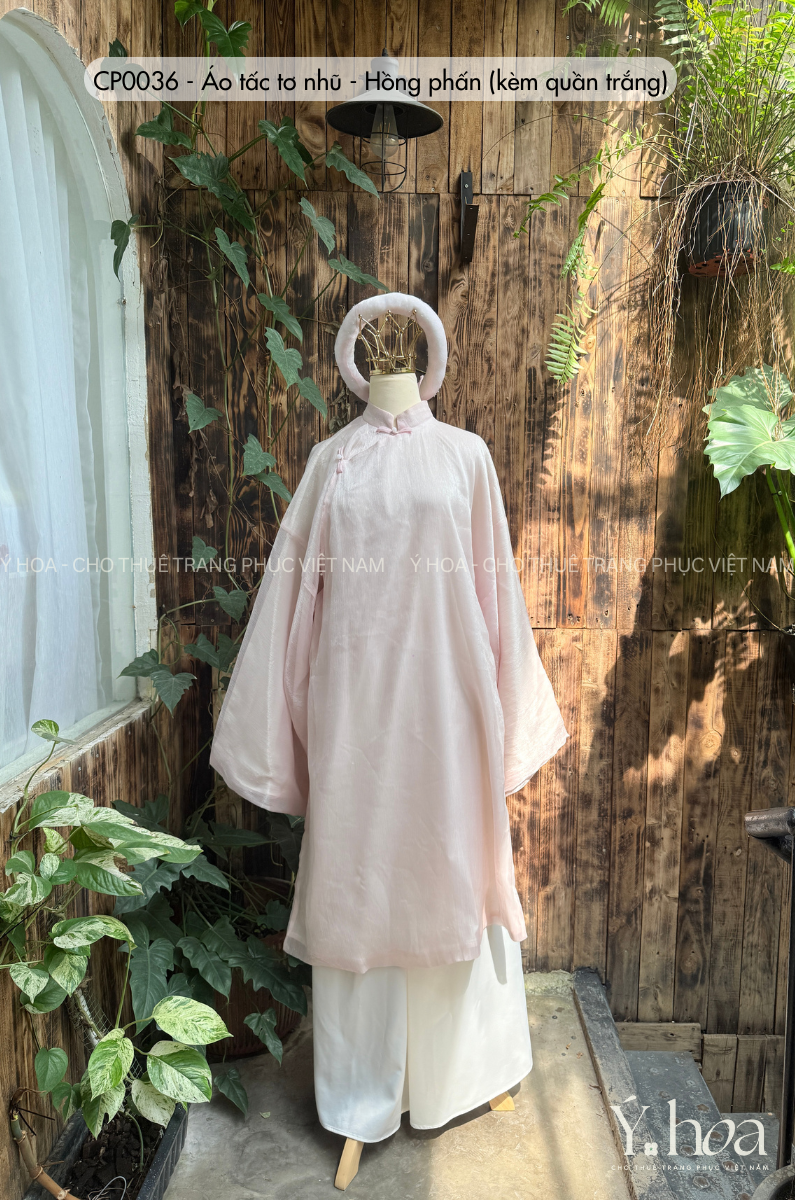 CP0036 - Áo tấc tơ nhũ - Hồng phấn  (kèm quần trắng)