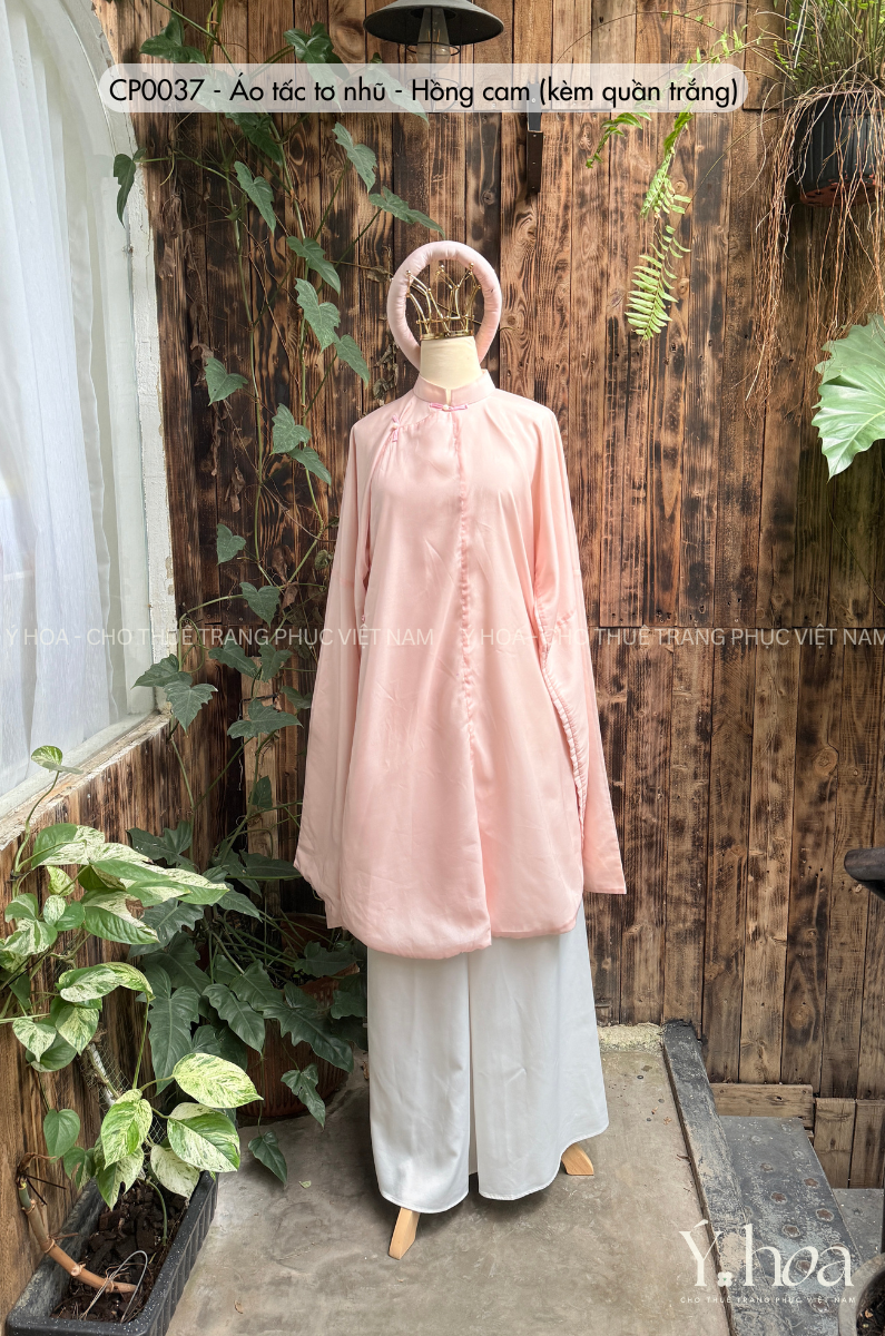 CP0037 - Áo tấc tơ nhũ - Hồng cam  (kèm quần trắng)