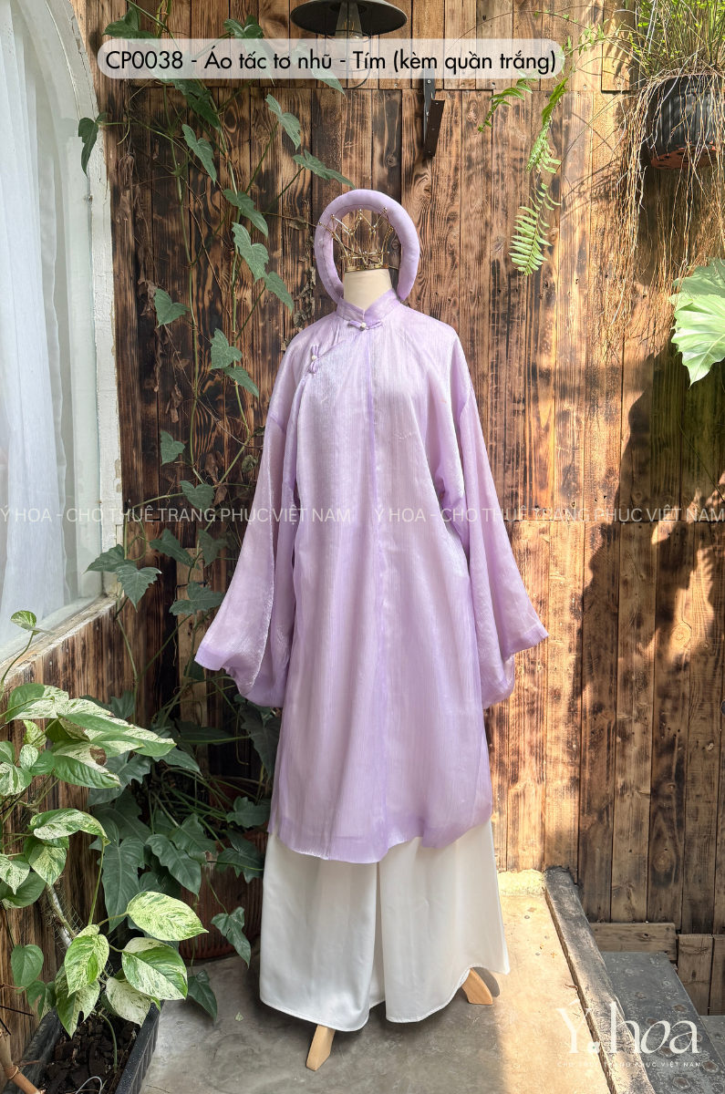 CP0038 - Áo tấc tơ nhũ - Tím  (kèm quần trắng)