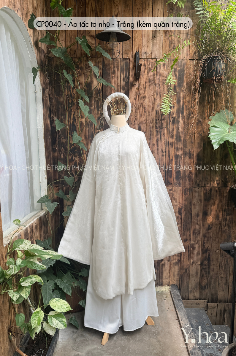 CP0040 - Áo tấc tơ nhũ - Trắng  (kèm quần trắng)