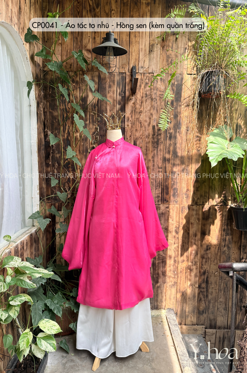 CP0041 - Áo tấc tơ nhũ -  Hồng sen (kèm quần trắng)