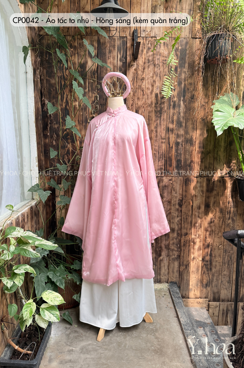 CP0042 - Áo tấc tơ nhũ -  Hồng sáng (kèm quần trắng)